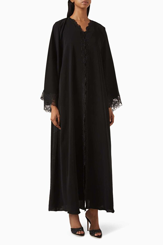Romantic Lace Embroidered Abaya with Stylish Design Ideal Choice for Special Occasions