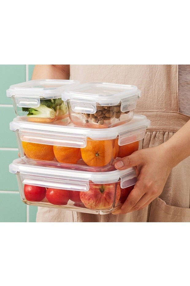 Tempered Glass Rectangle 1.5L – Airtight Food Container with 4-Side Locking Lid - 3