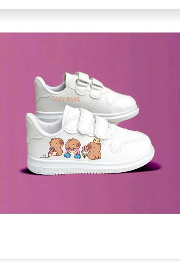 baskılı sevimli kız cocuk sneaker okul ayakkabısı - 1