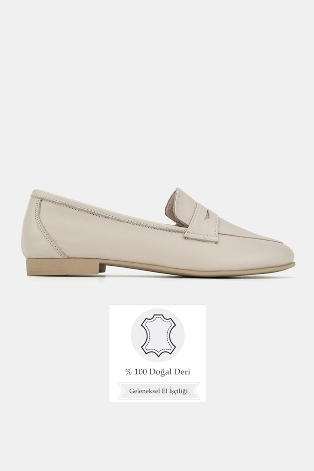 Women's Beige Khaki Natural Leather Loafer Ballet Shoes, Size 36-41