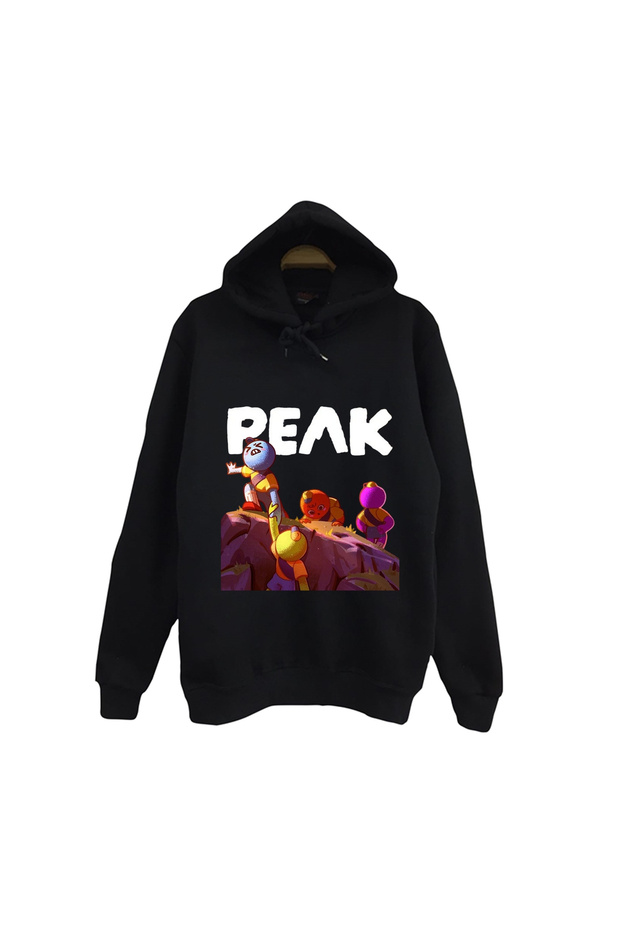 PEAK – سويت شيرت بقلنسوة أسود اللون مطبوع عليه لعبة، مصنوع من القطن بنسبة 100% للجنسين