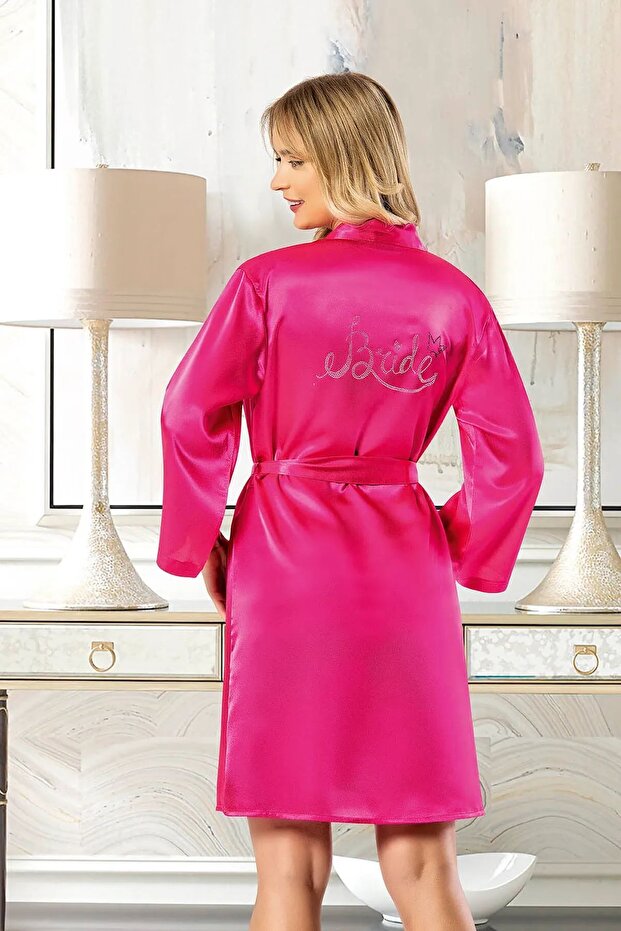 5910 Women's Satin Bride Dressing Gown-Fuchsia