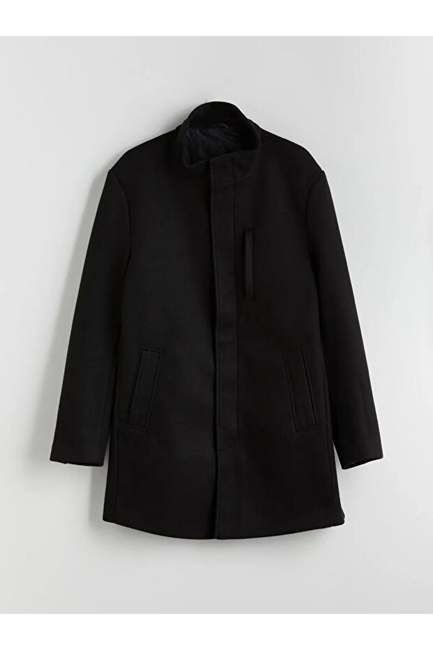 LCWAIKIKI ClassicSiyah Standart Kalıp Dik Yaka Erkek Kaşe Kaban - 1