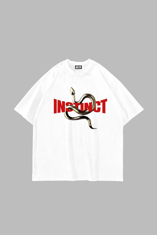 Instinct Printed Oversize Unisex White Tshirt