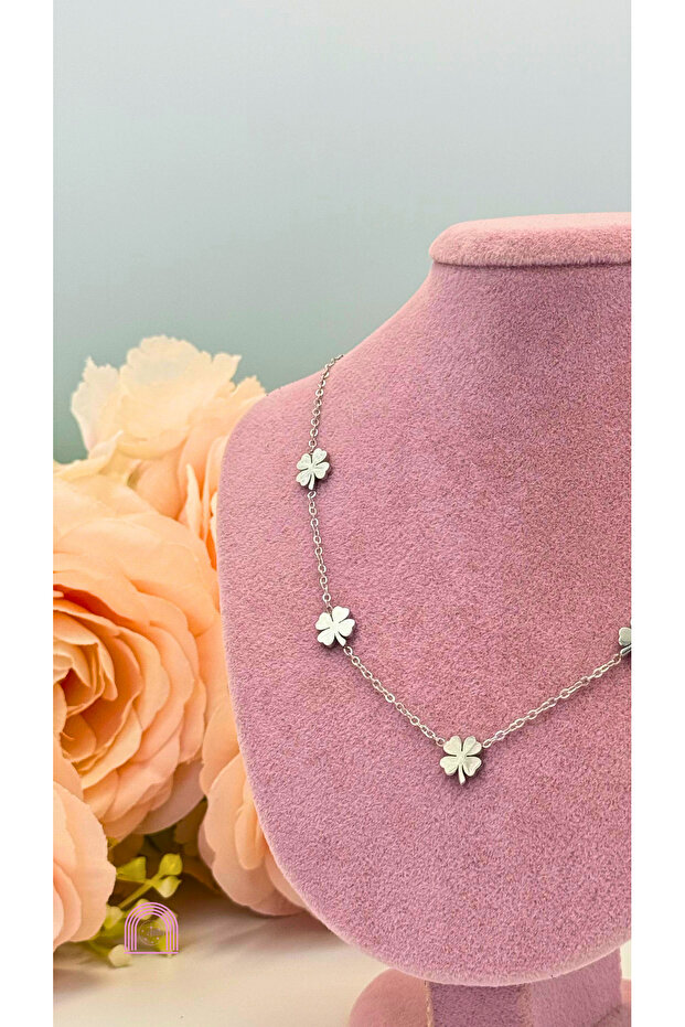 Çelik Yonca Model Silver Kolye - 2