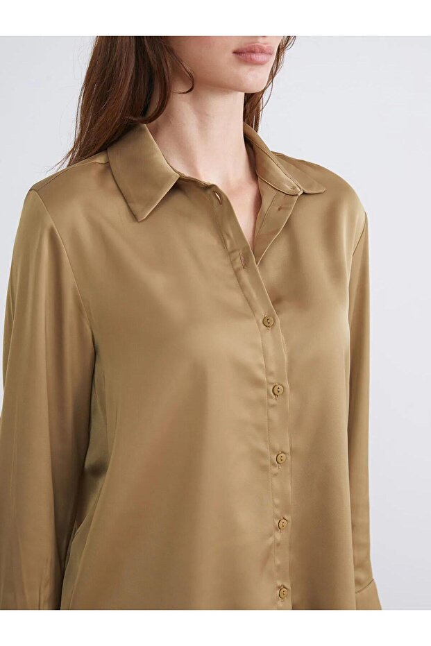 LCWAIKIKI Classic Oversize Saten Kadın Gömlek (W5) - 3