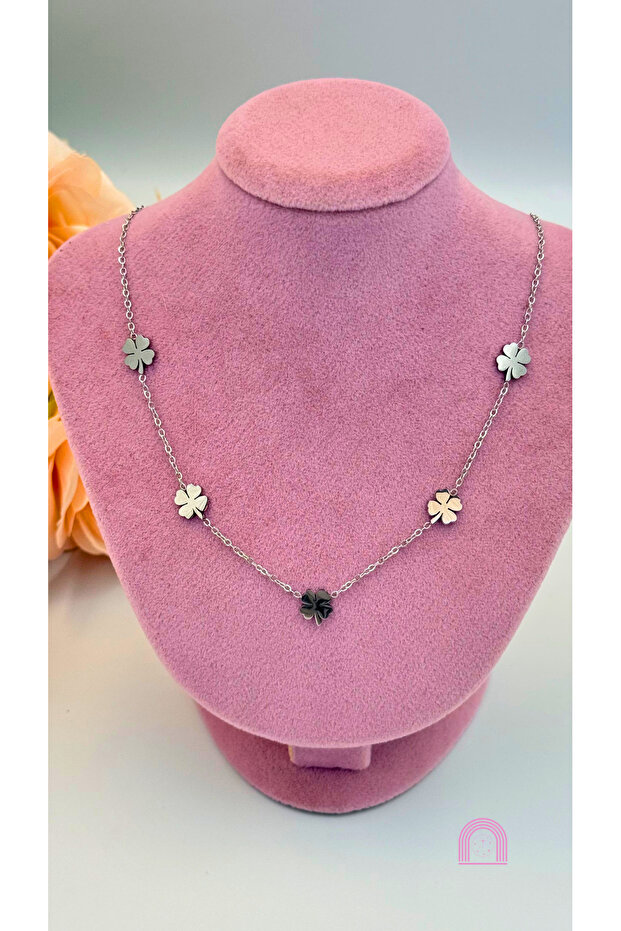 Çelik Yonca Model Silver Kolye - 3