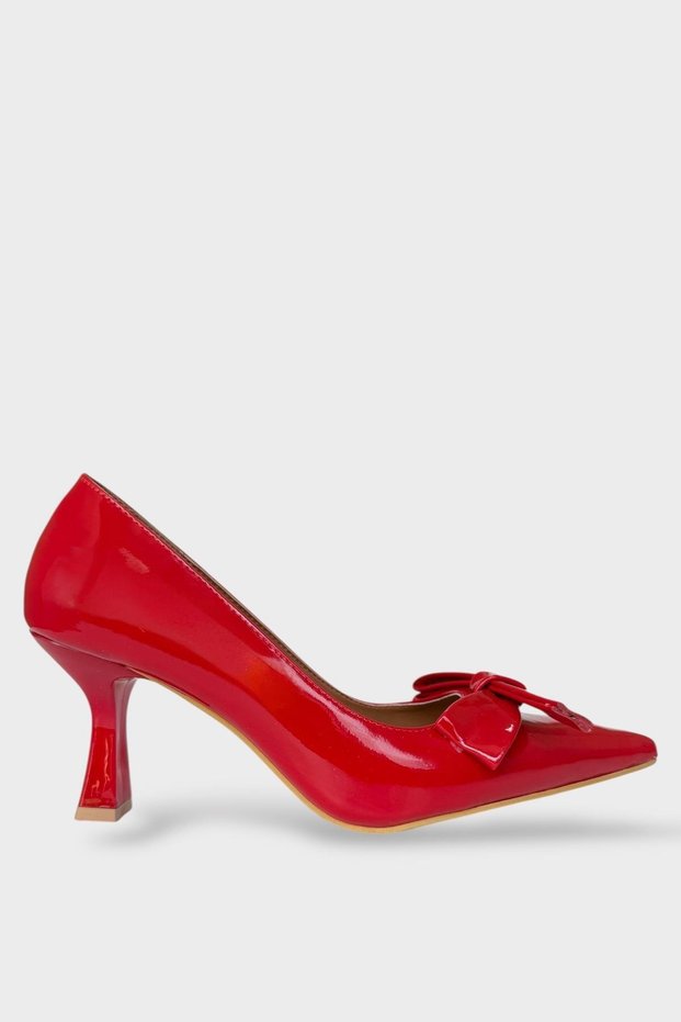 Women's Bow Buckle Pointed Toe Heeled Shoes Red