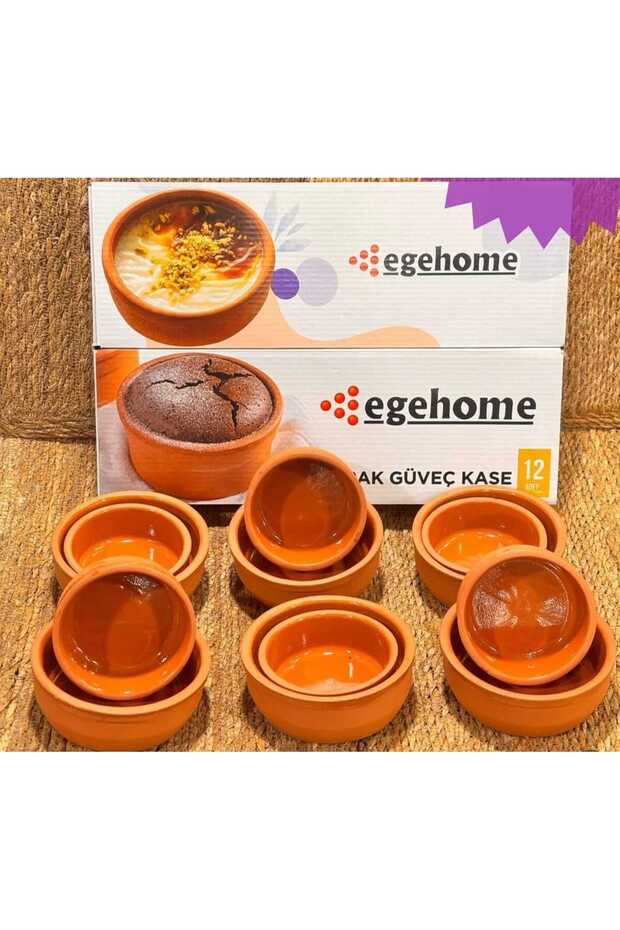 12 Li Toprak Sütlaç Güveç Kase Seti Fırın Sufle Kabı - 1
