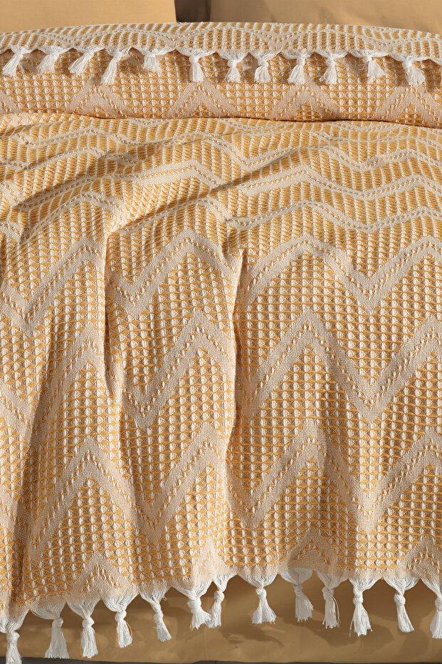 Çok Amaçlı Pike Seti Çift Kişilik Zigzag Hardal (3 Parça) - 2