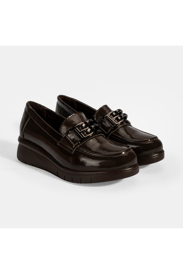 Women's Brown Desacomfort Leather Shoes with Buckle Detail
