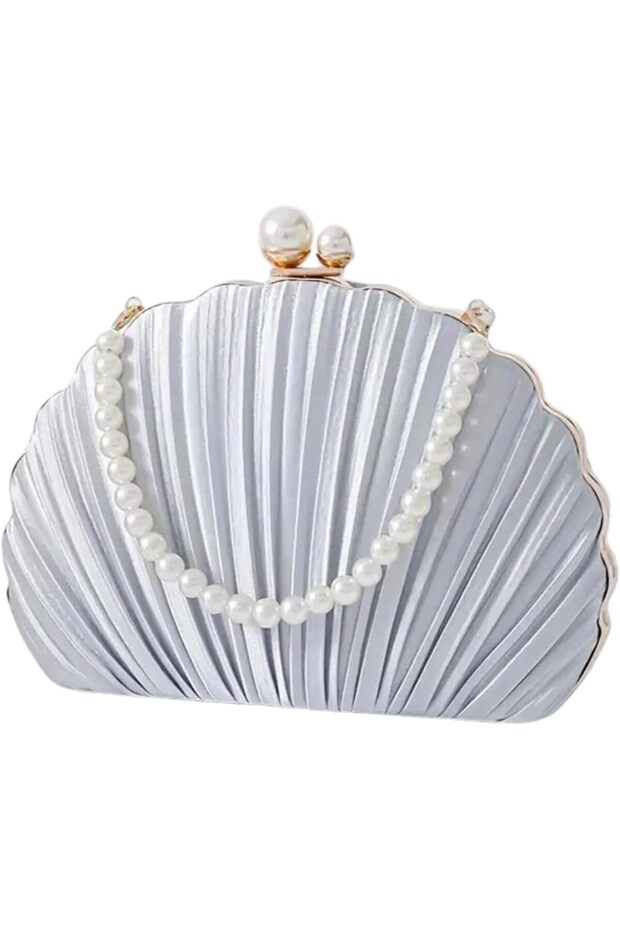 Elegant Pleated Evening Bag with Pearl Accents – Bridal Clutch for Weddings, Parties & Formal Even