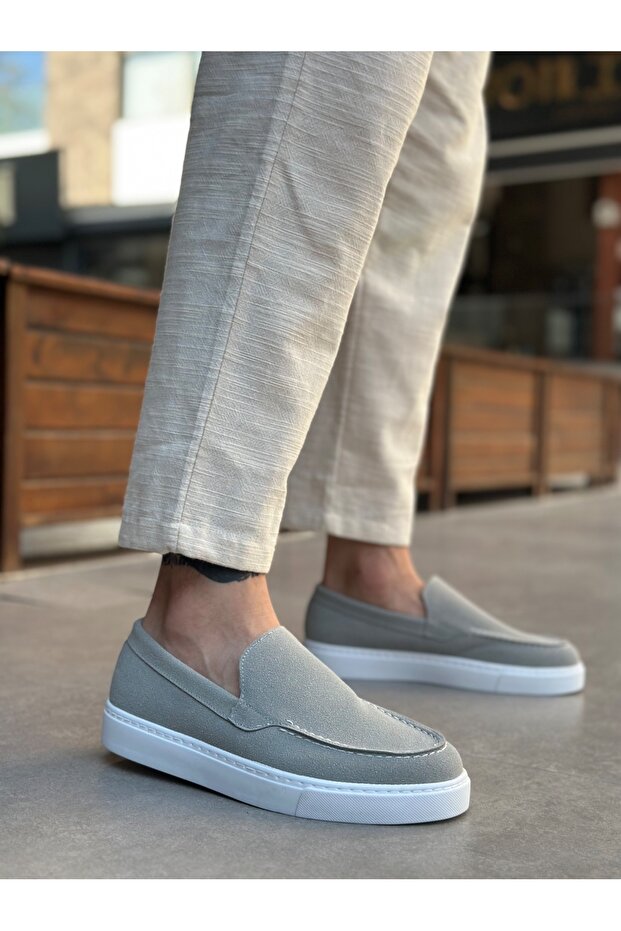 BA0241 Bağcıksız Yüksek Taban Gri Süet Erkek Ayakkabı - 2