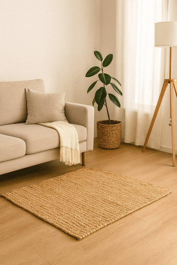 Jüt Hasır Model Dikdörtgen Halı Kilim Modern El Örmesi Hasır Paspas - 1