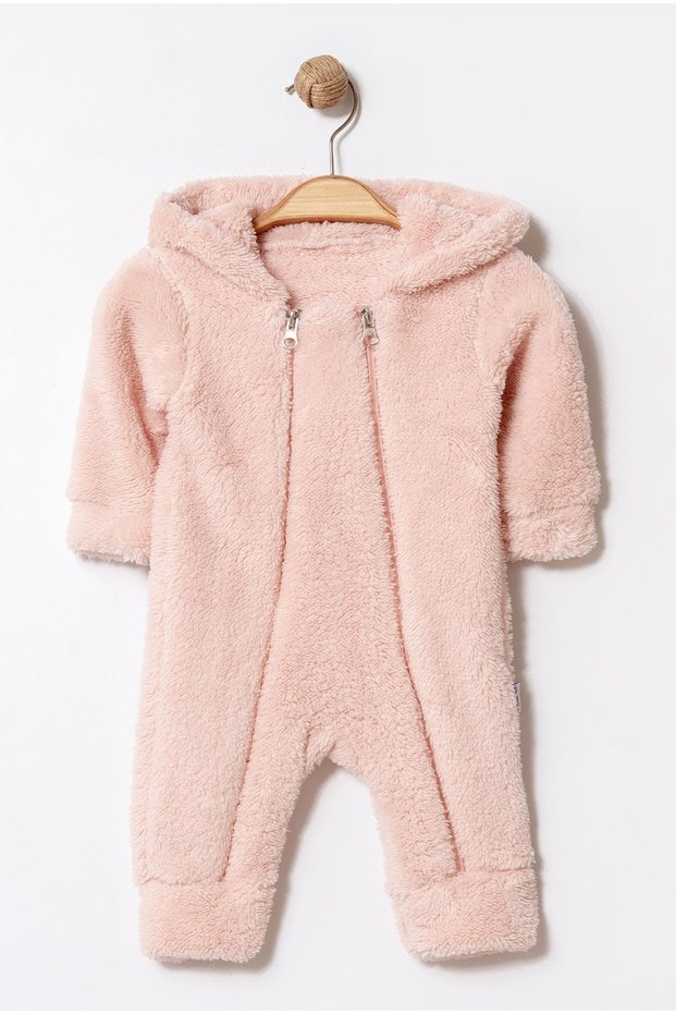 Winter Sweet Double Zipper Hooded Plush Baby Jumpsuit