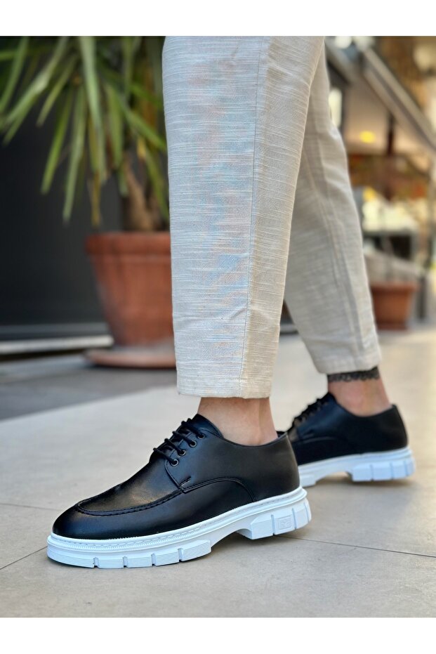 BA0237 Bağcıklı Rugan Klasik Yüksek Taban Cilt Siyah Casual Erkek Ayakkabı - 1