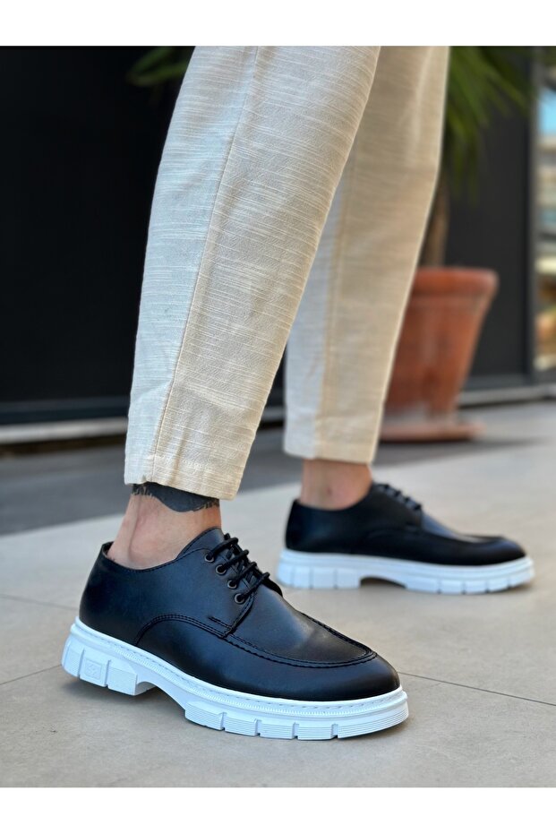 BA0237 Bağcıklı Rugan Klasik Yüksek Taban Cilt Siyah Casual Erkek Ayakkabı - 3