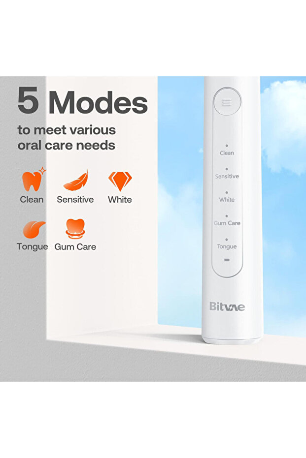R2 Electric Toothbrush with Sensor, 5 Modes, 8 Heads, White - 2