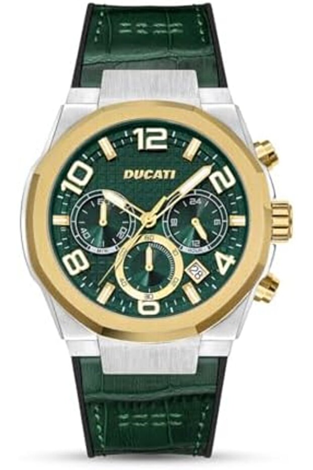 DT006 Chronograph Watch - 43.5MM Multi-Layered Dial, Green Leather Strap