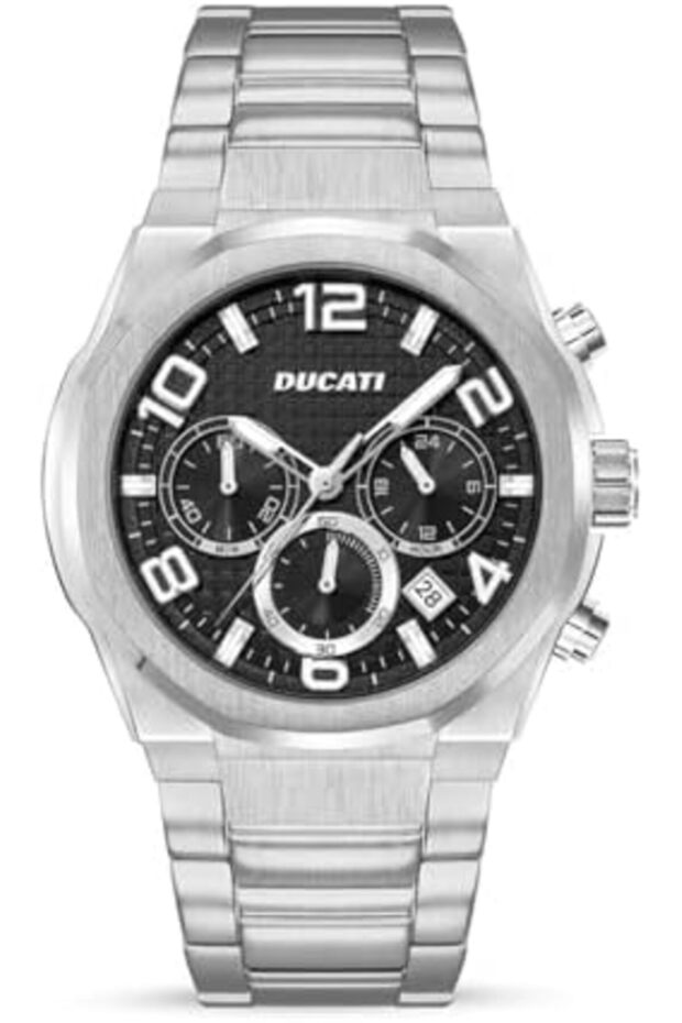 DT006 Chronograph Watch - 43.5MM Multi-Layered Black Dial, Stainless Steel Bracelet