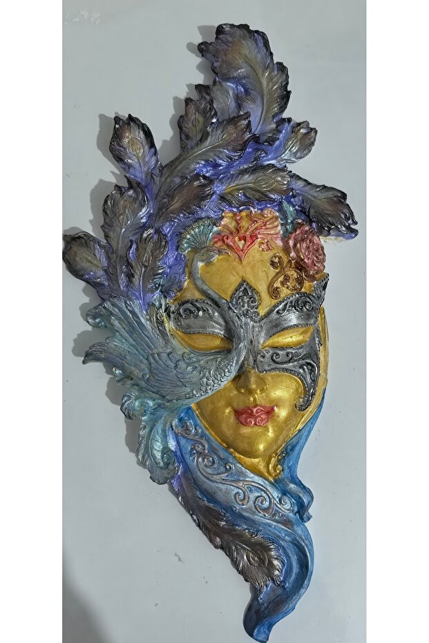 Maskeli kız dekoratif duvar heykeli - 3