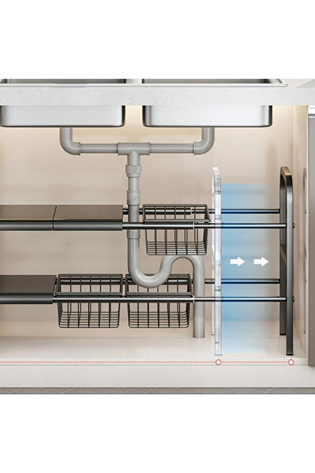 رف تنظيم تحت الحوض قابل للتعديل والتوسع متعدد الوظائف لون ابيض - 8