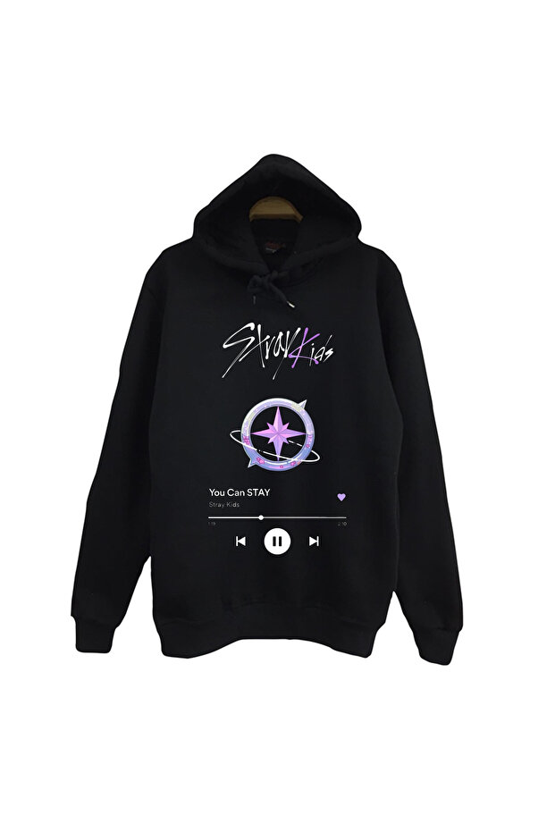 Stray Kids, You Can Stay, K-Pop Unisex Black 100% Cotton Black Hooded Sweatshirt