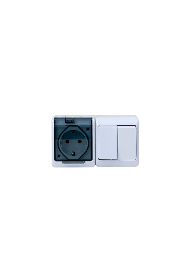 Simple socket with transparent cover, plus double switch 16A/250, IP44 ELPL-0327-03 - 1