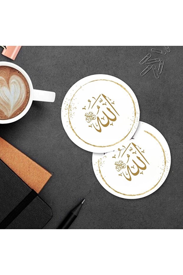 مجموعة من قطعتين من قواعد الأكواب المصنوعة من خشب MDF بتصميم كلمة الله