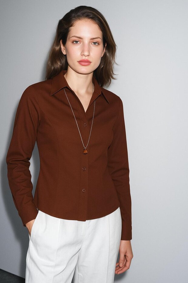 Vücuda Oturan Basic Crop Gömlek - 1