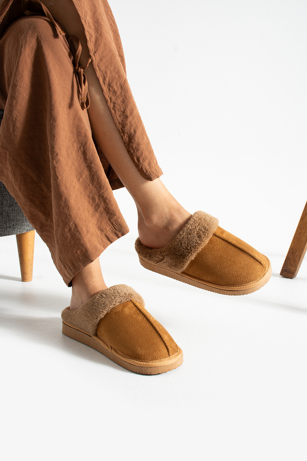 Tan Fur-Lined Winter Slippers House Slippers - 4