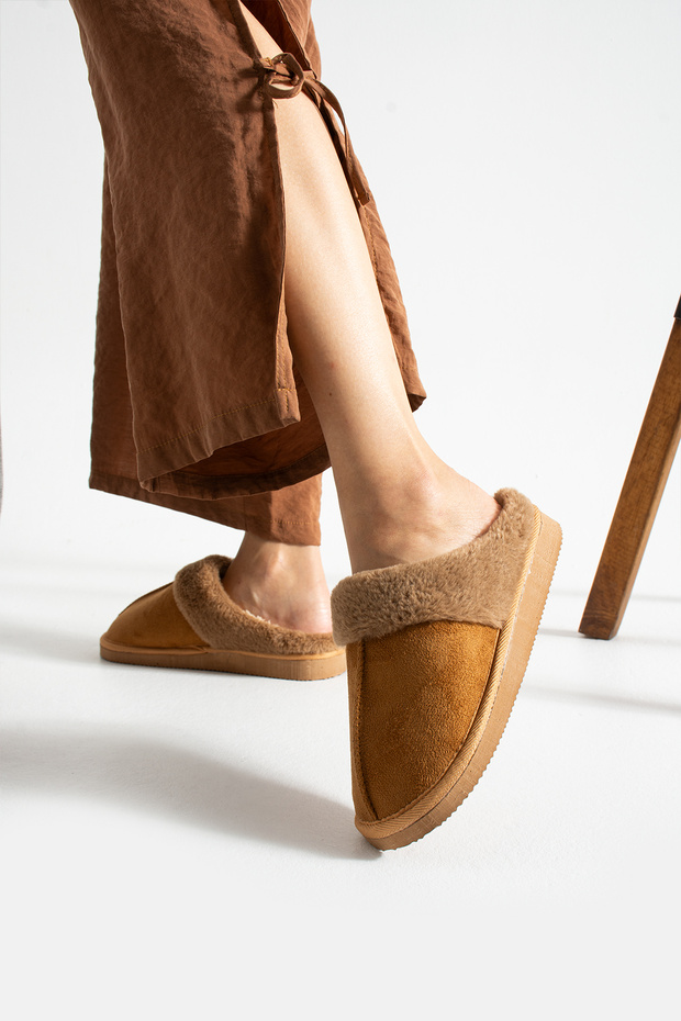 Tan Fur-Lined Winter Slippers House Slippers - 5