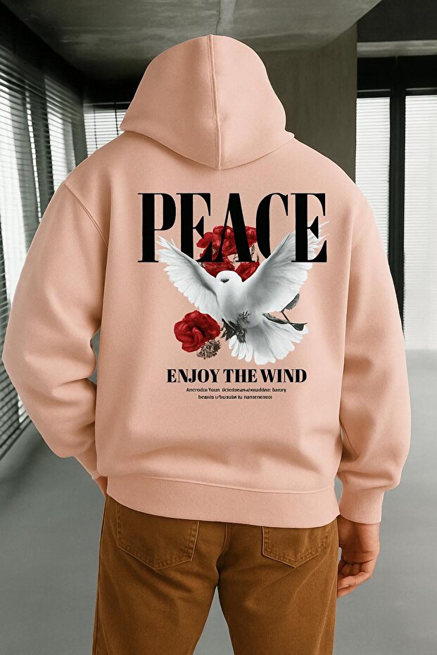 3 Yarn Combed Cotton Peace Printed Unisex Hooded Sweatshirt