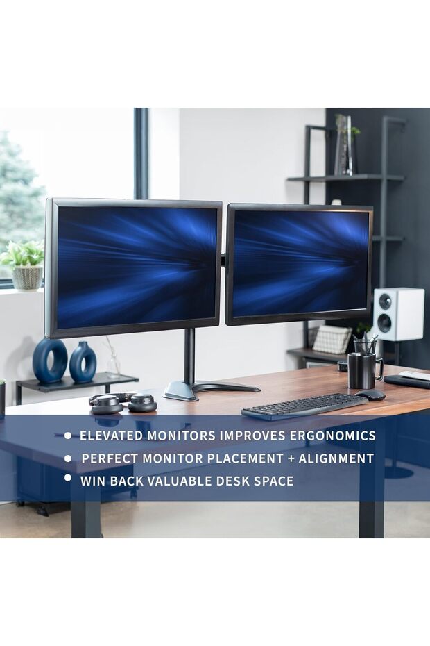 New Dual LED LCD Monitor Mount - Free-Standing Dual Monitor Stand (STAND-V032F) - 2