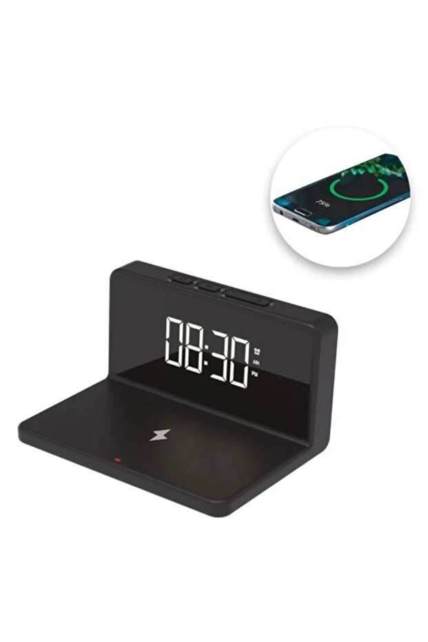 Digital Alarm Clock with 10W Wireless Charging, LED Display, Alarm, Thermometer, Modern Design, C - 2