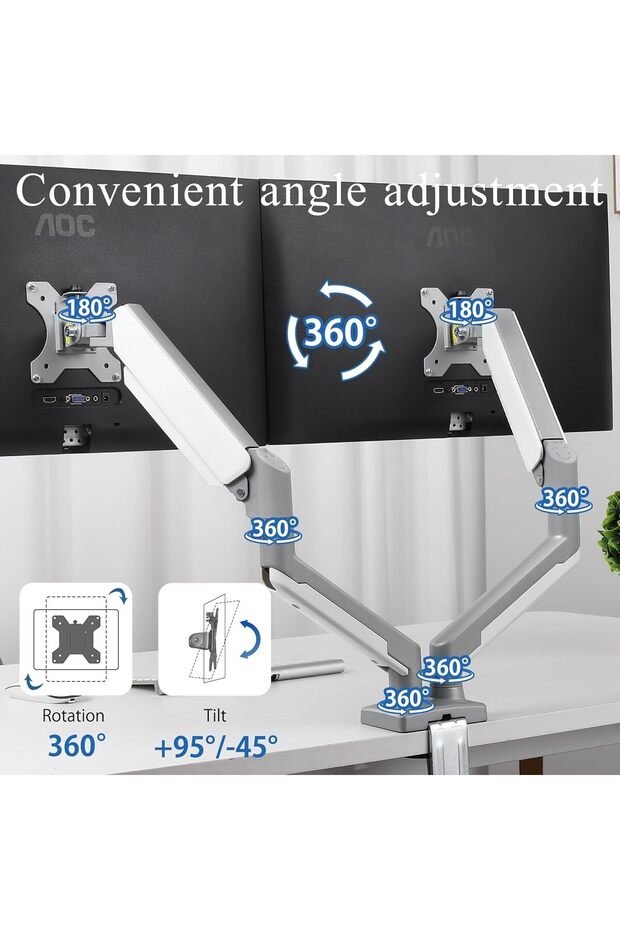New Dual Monitor Arm Fits up to 32 inches Swivel and Height Adjustable Gas Spring Computer Monitor S - 2