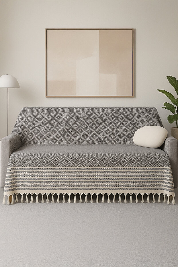 Alora – Cotton Tufted Cover, Geometric Patterned Sofa and Bed Throw 220X180 cm