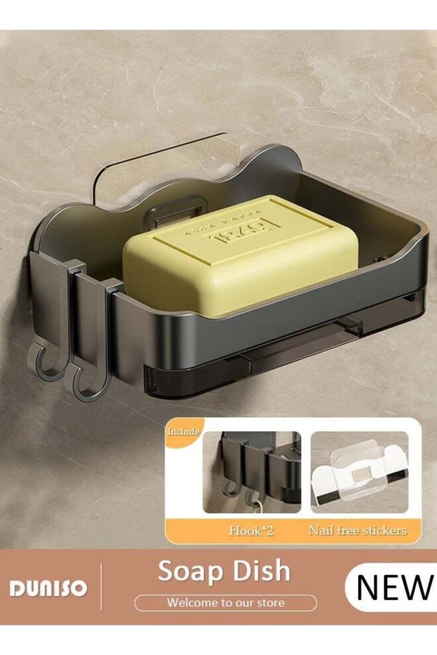 Self Draining Soap Dish, Wall Mounted Soap Tray for Bathroom Tile, Open-Type Bar Soap Holder with H