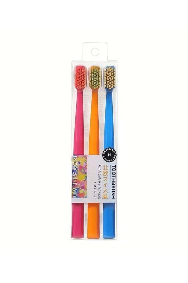 3-Pack Soft Bristle Toothbrushes with Protective Caps, Full Head Manual Toothbrush Set, Polyester B
