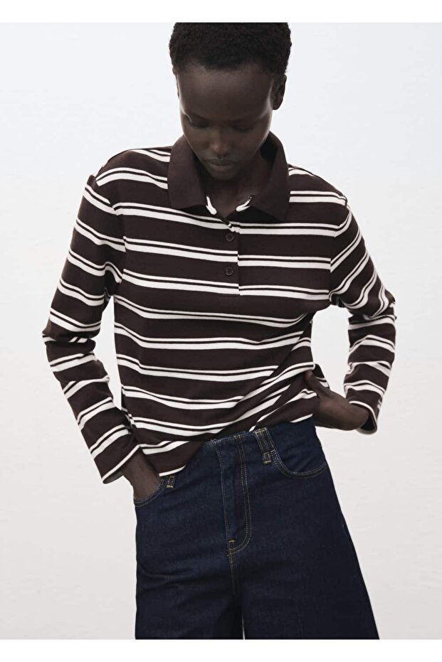Striped Polo Neck T-Shirt