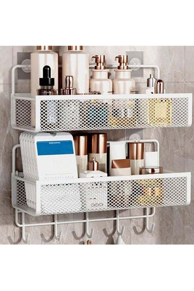 Adjustable Over-Door Bathroom Organizer – 2-Position Height Storage Baskets, No Drilling, Stable &