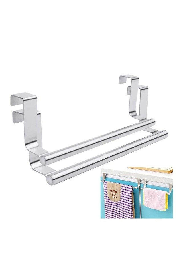 2pcs Kitchen Towel Bar Holder Fits on Cupboards Over Cabinet Door Towel and Wash Cloth Hanging Stor