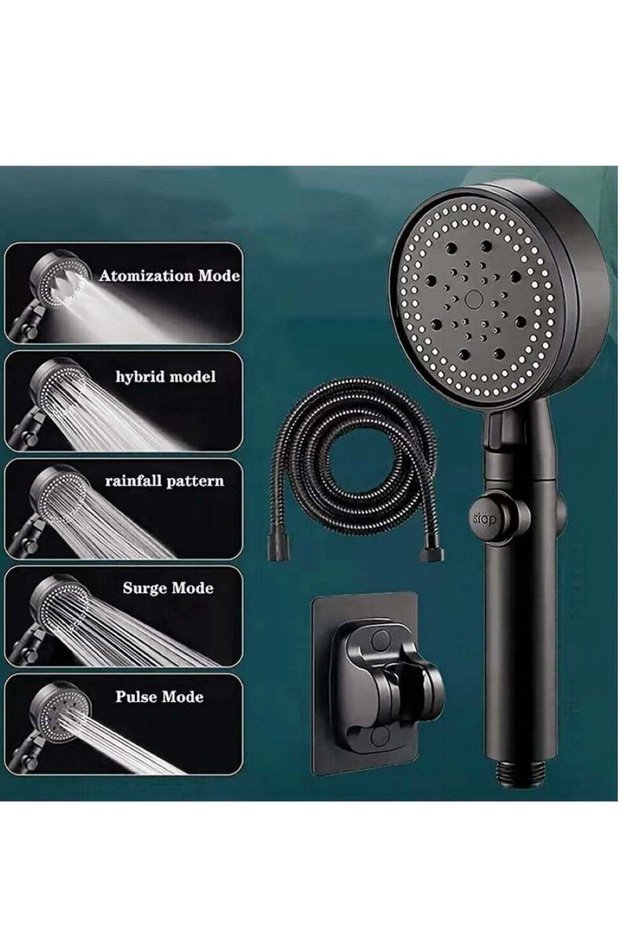 1-Set Of 3 Pieces Bathroom Shower Head Set ABS Black 26x9x2 Centimeter