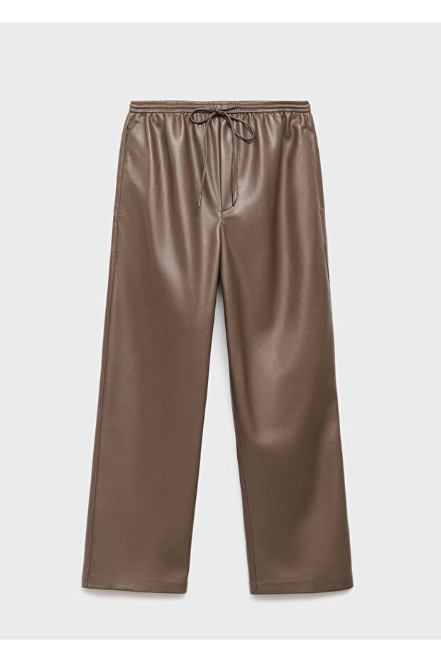 Deri görünümlü elastik belli pantolon - 3