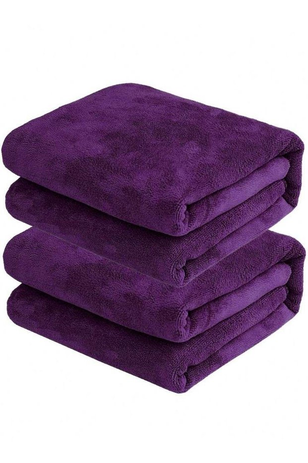 2-Piece Microfiber Bath Sheet Purple 80x160cm Soft and Durable Microfiber Beach Towel Super Absorbe