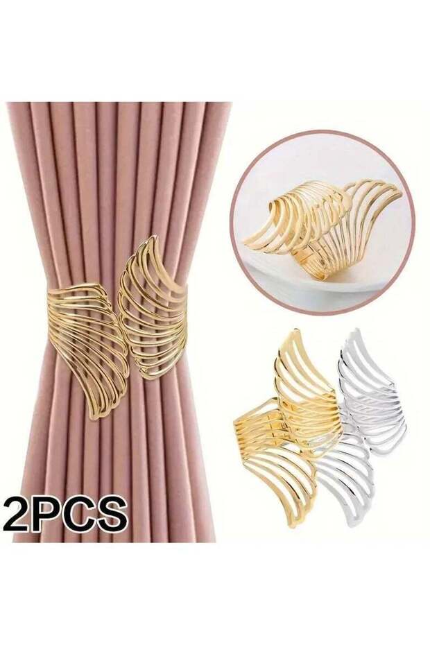 Two Simple And Luxurious Curtain Tiebacks With Golden Hollow Wing Curtain Hooks, No-drill Curtain C