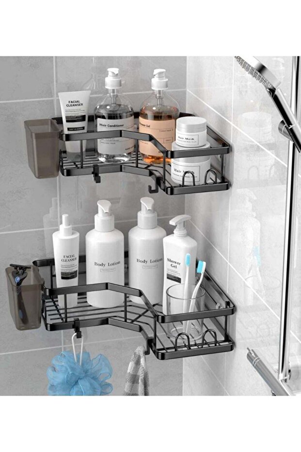 SPARKERR Self Adhesive Shower Caddy, Easy to Install Bathroom Kitchen Corner space Organizer, Wall