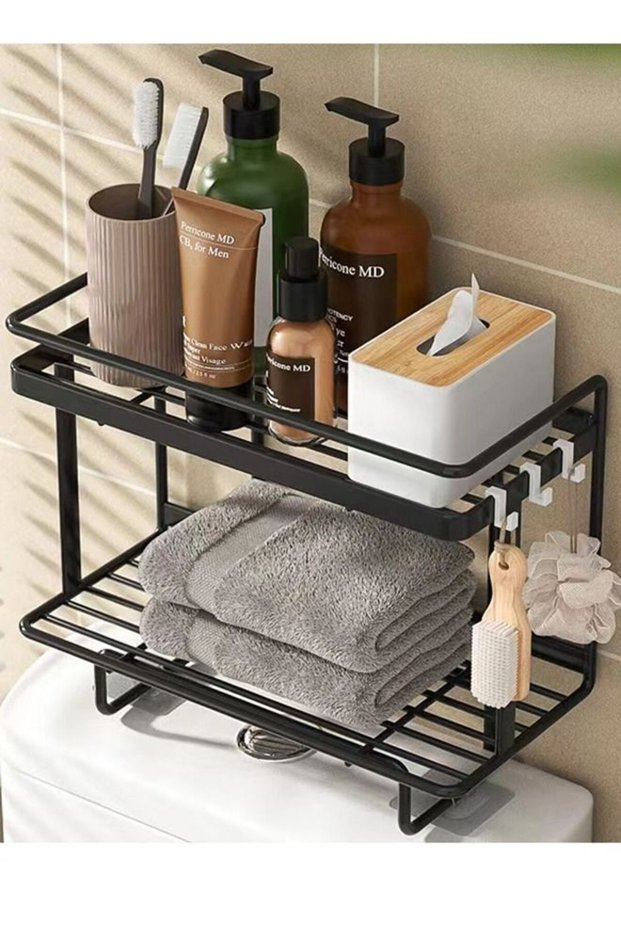 2-Tier Bathroom Shelf Shower Shampoo Soap Organizer The toilet Rack black 34 x 33 x 15.5 Centimet