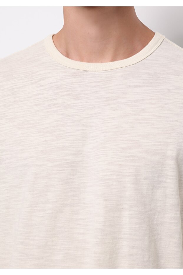 Regular Fit Yuvarlak Yaka Düz Erkek Ekru Uzun Kol Tişört - 5