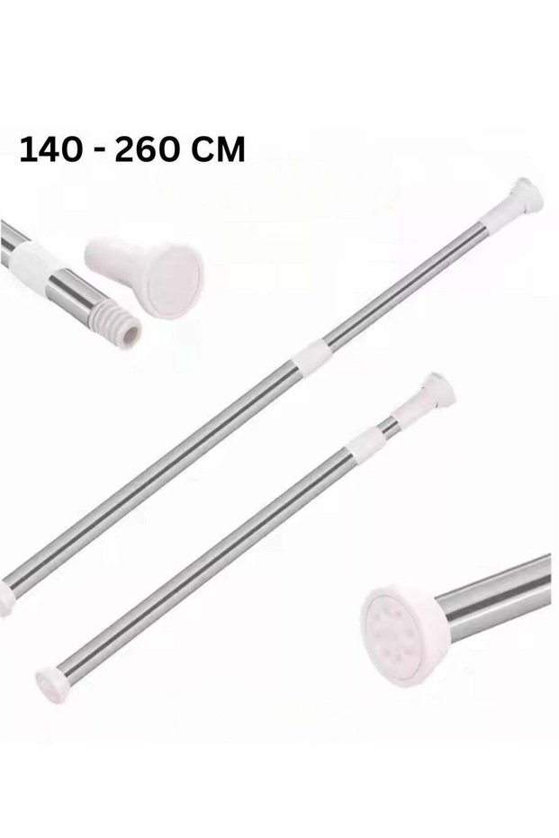 Telescopic Shower Curtain Rod Extends to 140-260cm (White & silver)